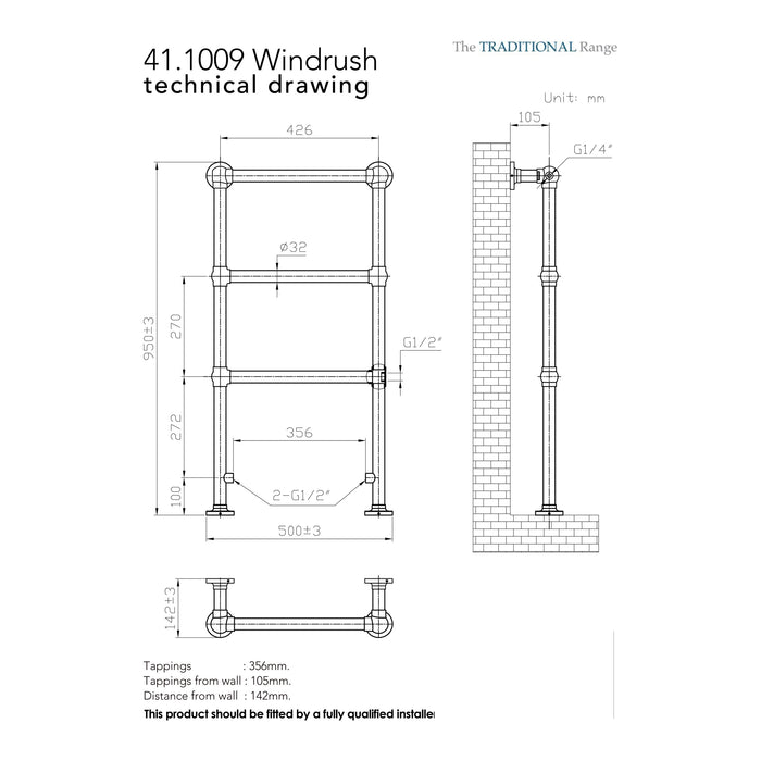 Eastbrook Windrush Heated Towel Rail Chrome