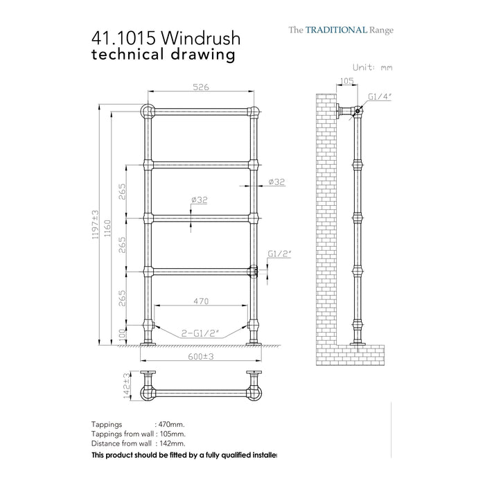 Eastbrook Windrush Heated Towel Rail Chrome