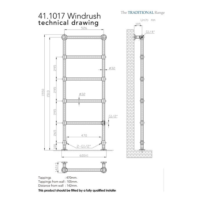 Eastbrook Windrush Heated Towel Rail Chrome