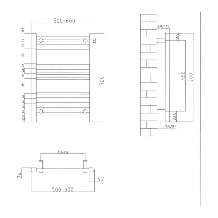 Eastbrook Biava Dry Element Straight Ladder Electric Towel Rail