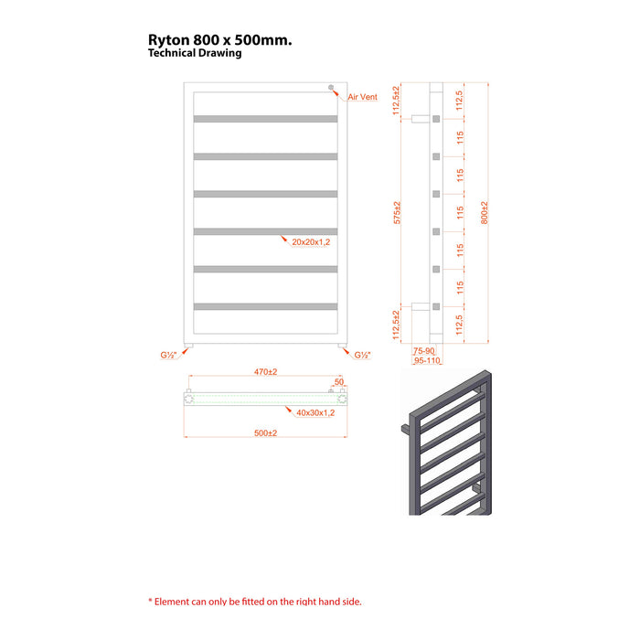 Eastbrook Ryton Vertical Designer Heated Towel Rail - Chrome