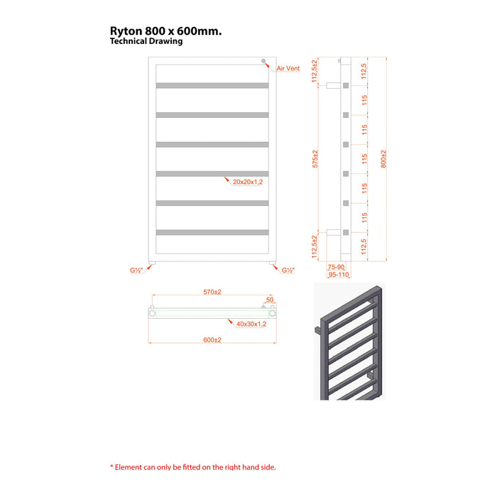 Eastbrook Ryton Vertical Designer Heated Towel Rail - Chrome