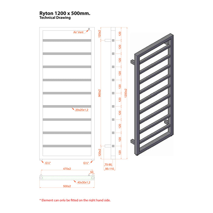 Eastbrook Ryton Vertical Designer Heated Towel Rail - Chrome