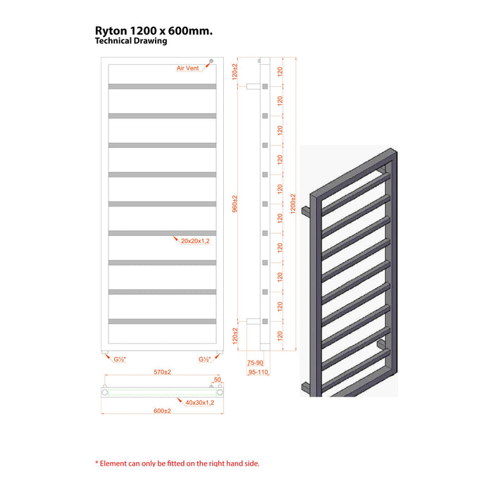 Eastbrook Ryton Vertical Designer Heated Towel Rail - Chrome