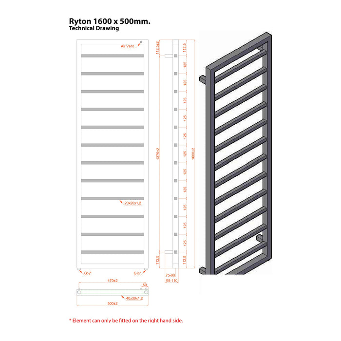 Eastbrook Ryton Vertical Designer Heated Towel Rail - Chrome