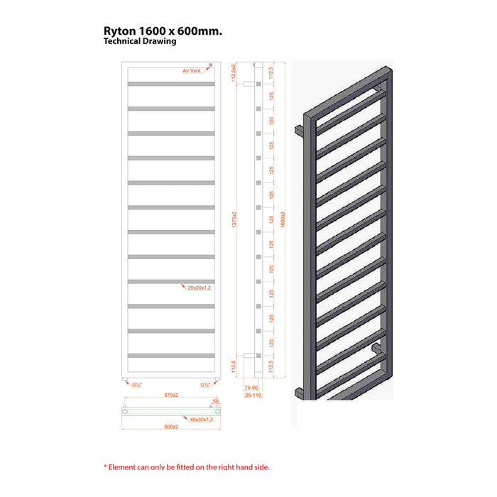 Eastbrook Ryton Vertical Designer Heated Towel Rail - Chrome