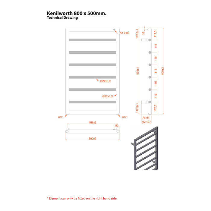 Eastbrook Kenilworth Vertical Designer Heated Towel Rail - Matt Anthracite