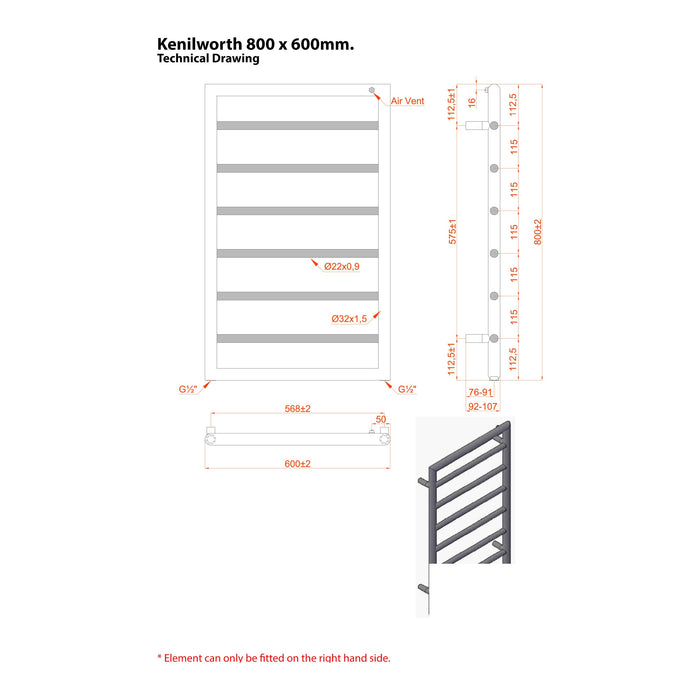 Eastbrook Kenilworth Vertical Designer Heated Towel Rail - Matt Anthracite