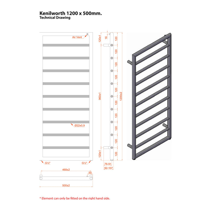 Eastbrook Kenilworth Vertical Designer Heated Towel Rail - Matt Anthracite