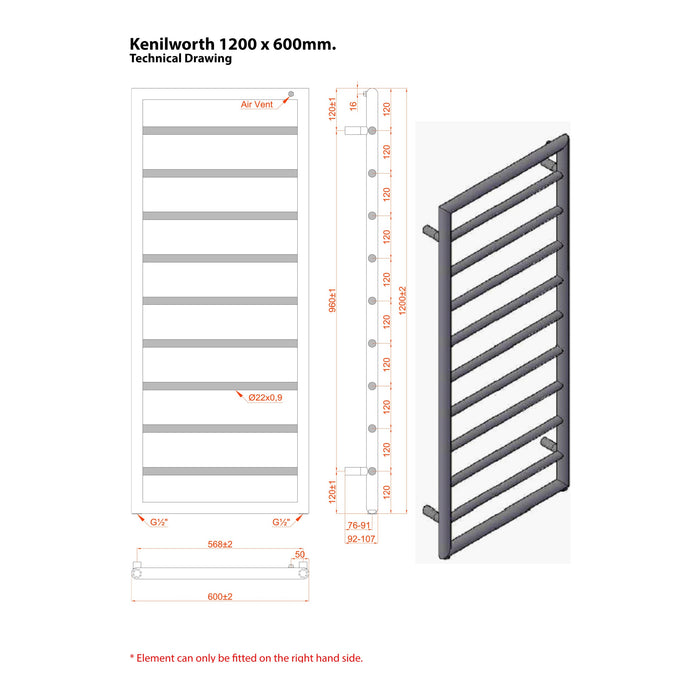 Eastbrook Kenilworth Vertical Designer Heated Towel Rail - Matt Anthracite