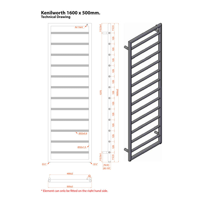 Eastbrook Kenilworth Vertical Designer Heated Towel Rail - Matt Anthracite