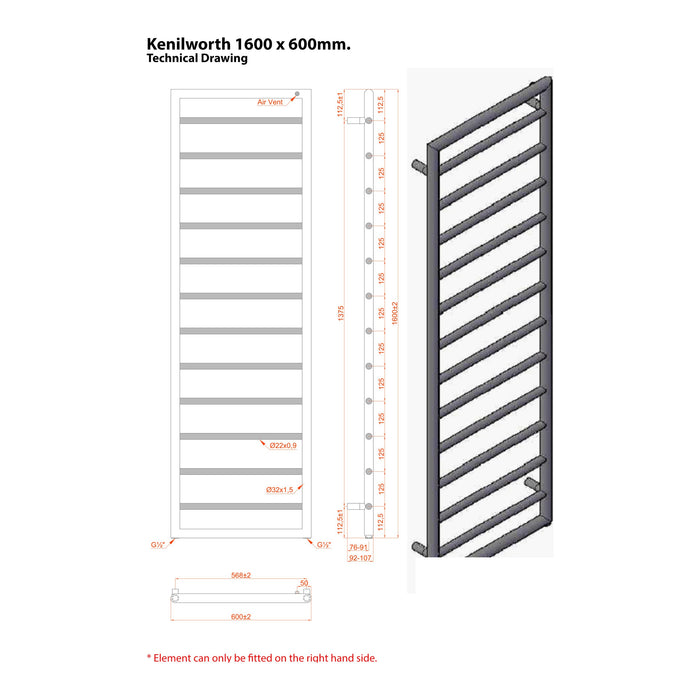 Eastbrook Kenilworth Vertical Designer Heated Towel Rail - Matt Anthracite