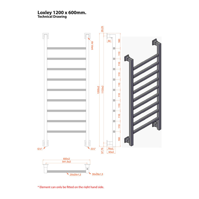 Eastbrook Loxley Vertical Designer Heated Towel Rail - Chrome