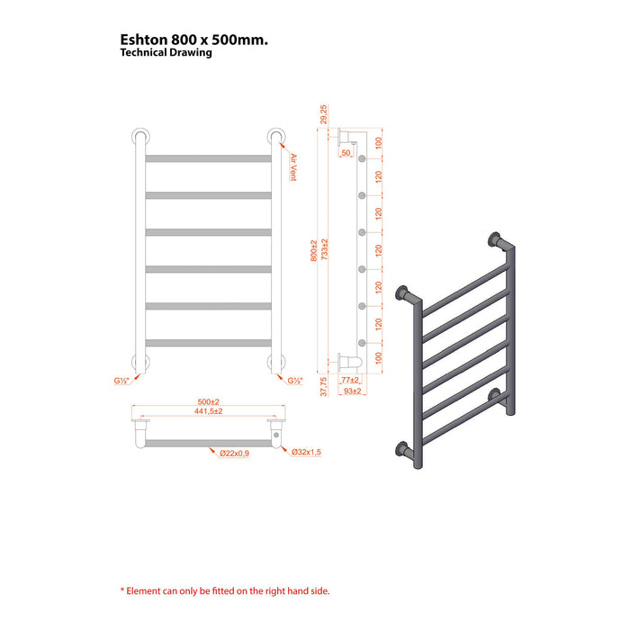 Eastbrook Eshton Vertical Designer Heated Towel Rail - Matt White