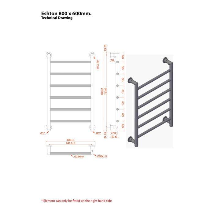 Eastbrook Eshton Vertical Designer Heated Towel Rail - Matt White
