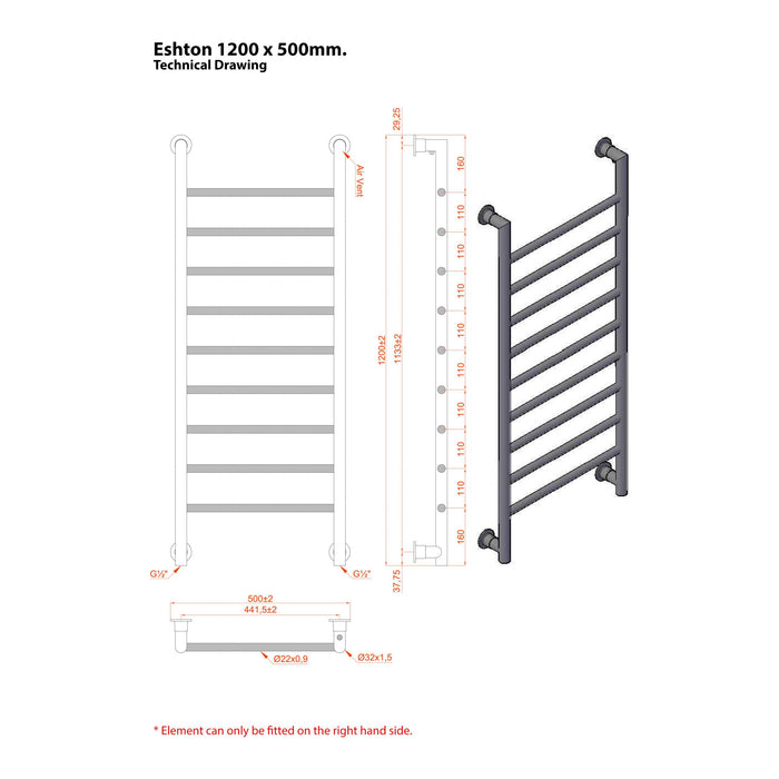 Eastbrook Eshton Vertical Designer Heated Towel Rail - Matt White