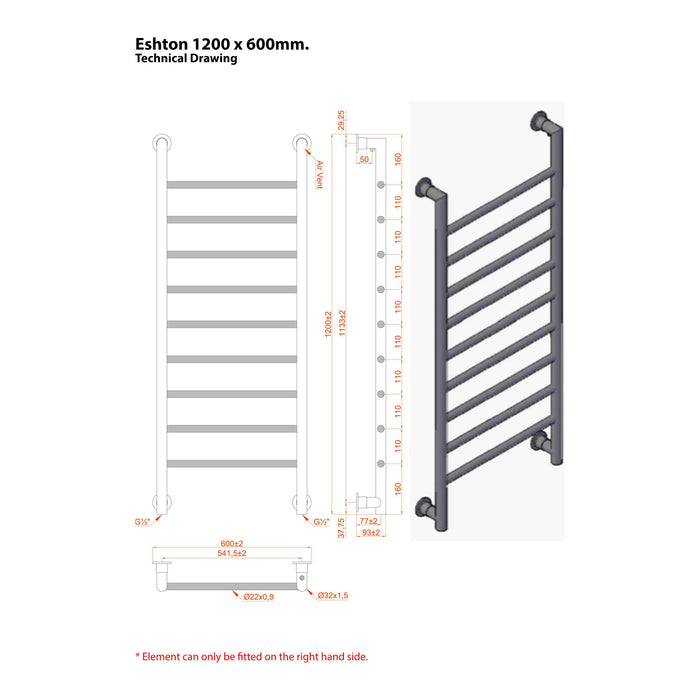 Eastbrook Eshton Vertical Designer Heated Towel Rail - Matt White