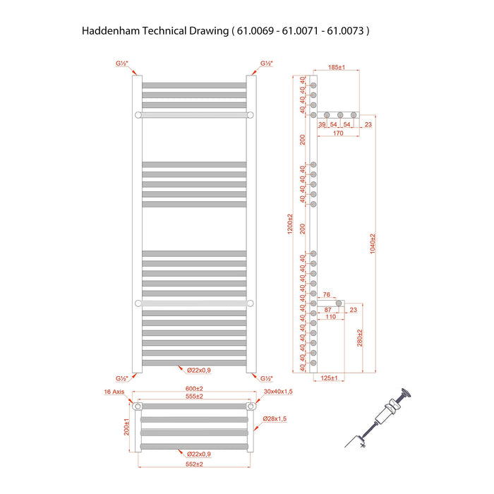 Eastbrook Haddenham Vertical Straight Heated Towel Rail - Matt White
