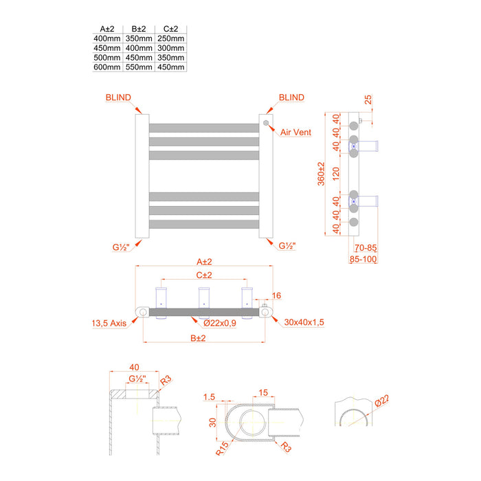 Eastbrook Biava Multirail HV Vertical Straight Heated Towel Rail - Chrome
