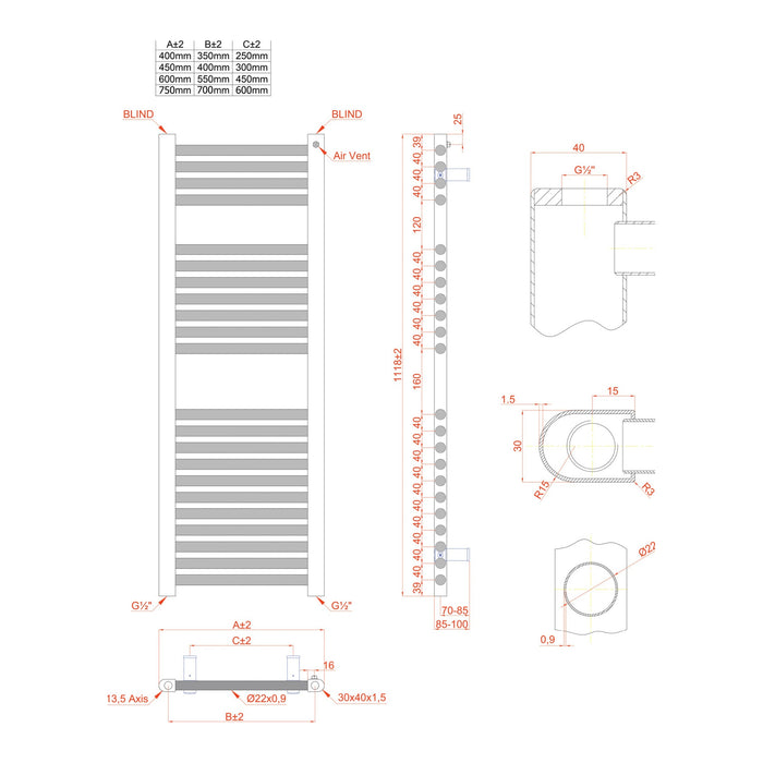 Eastbrook Biava Multirail HV Vertical Straight Heated Towel Rail - Chrome