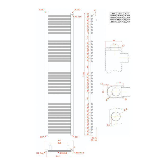 Eastbrook Biava Multirail HV Vertical Straight Heated Towel Rail - Chrome