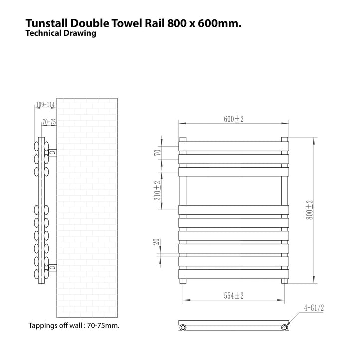 Eastbrook Tunstall Double Vertical Designer Heated Towel Rail - Matt Anthracite