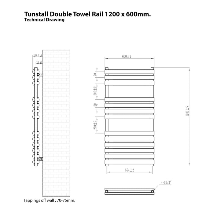 Eastbrook Tunstall Double Vertical Designer Heated Towel Rail - Matt Anthracite
