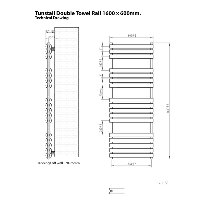 Eastbrook Tunstall Double Vertical Designer Heated Towel Rail - Matt Anthracite