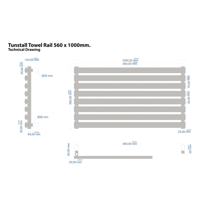 Eastbrook Tunstall Horizontal Designer Heated Towel Rail - 560mm x 1000mm - Matt Black