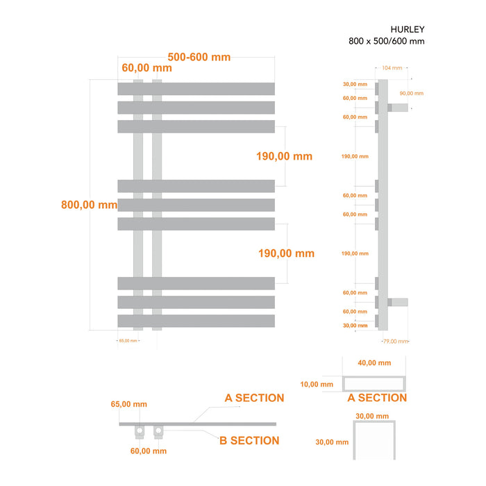 Eastbrook Hurley Straight Designer Heated Towel Rail Matt Grey