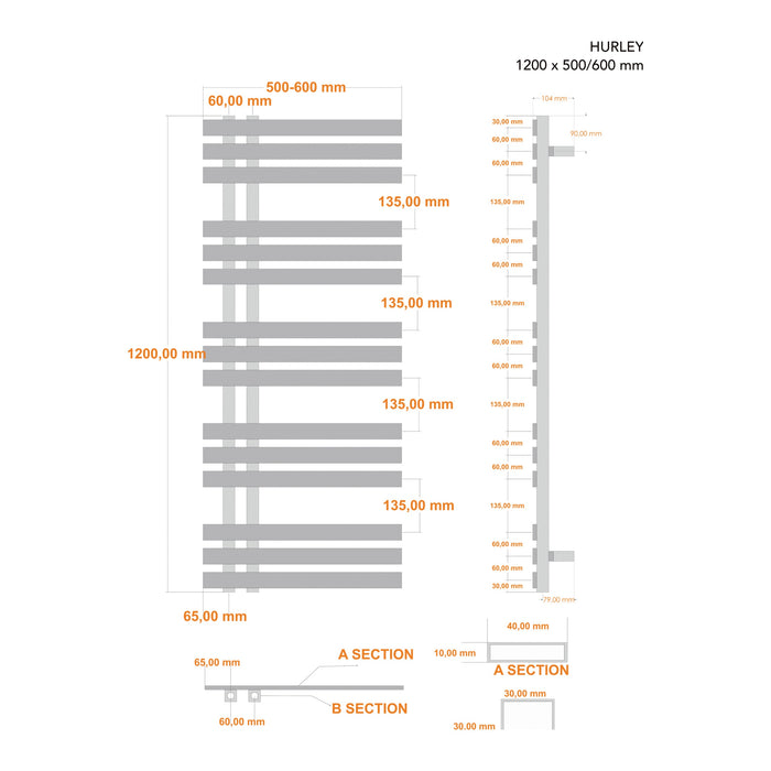 Eastbrook Hurley Straight Designer Heated Towel Rail Matt Cappuccino