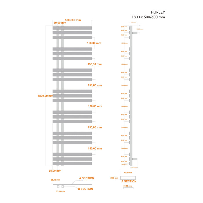 Eastbrook Hurley Straight Designer Heated Towel Rail Matt Cappuccino