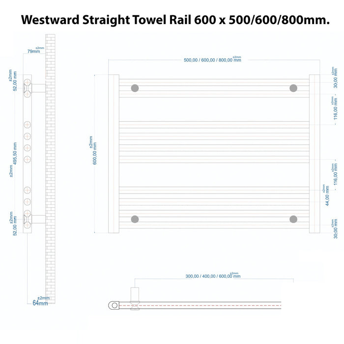 Eastbrook Westward Vertical Straight Heated Towel Rail - Gloss White