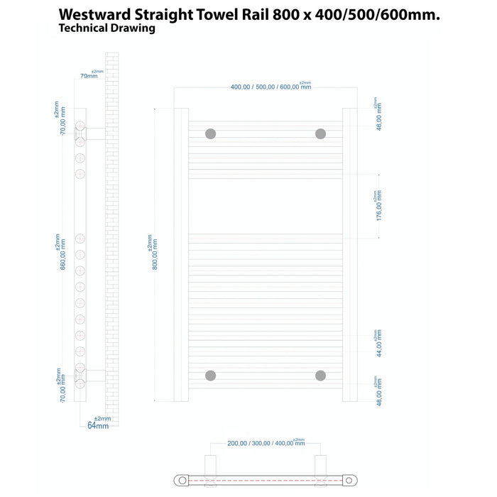 Eastbrook Westward Vertical Straight Heated Towel Rail - Gloss White