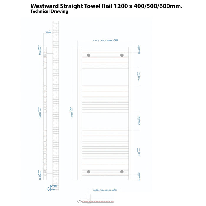 Eastbrook Westward Vertical Straight Heated Towel Rail - Gloss White
