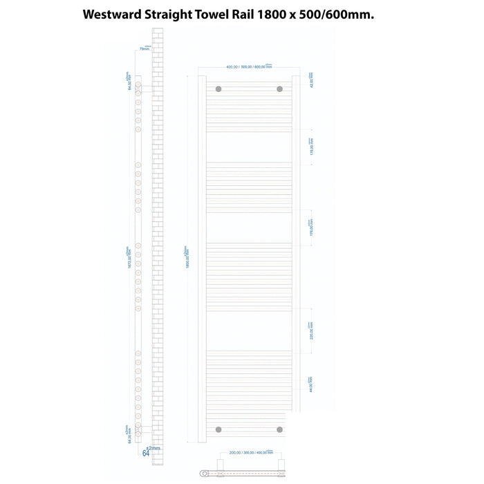 Eastbrook Westward Vertical Straight Heated Towel Rail - Gloss White