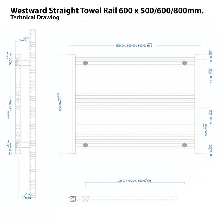 Eastbrook Westward Vertical Straight Heated Towel Rail - Chrome