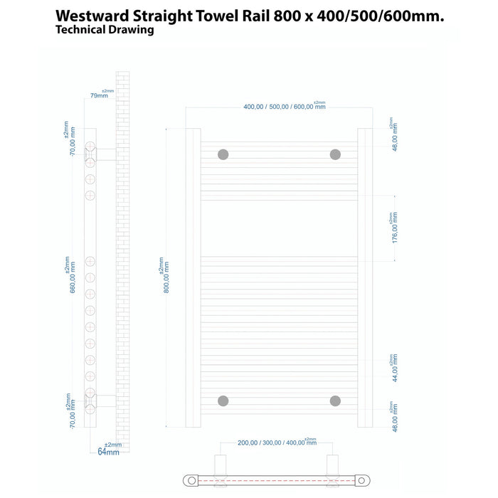 Eastbrook Westward Vertical Straight Heated Towel Rail - Chrome