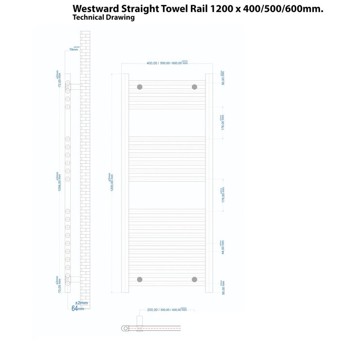 Eastbrook Westward Vertical Straight Heated Towel Rail - Chrome