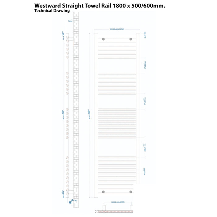 Eastbrook Westward Vertical Straight Heated Towel Rail - Chrome