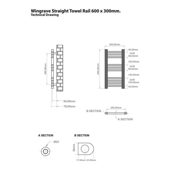 Eastbrook Wingrave Straight Heated Towel Rail - Gloss White