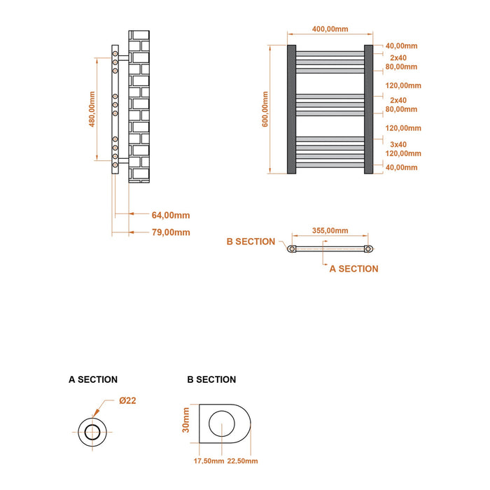 Eastbrook Wingrave Straight Heated Towel Rail - Gloss White