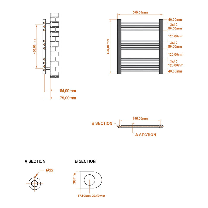 Eastbrook Wingrave Straight Heated Towel Rail - Gloss White