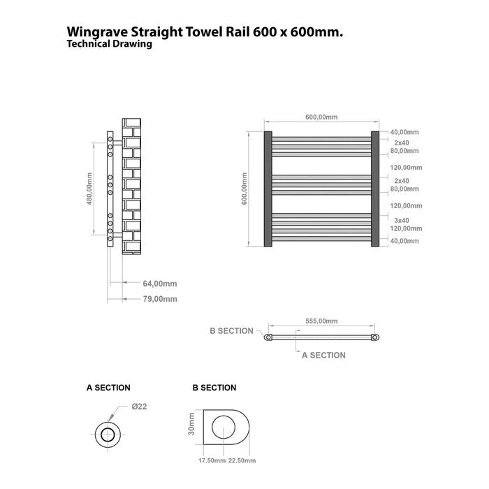 Eastbrook Wingrave Straight Heated Towel Rail - Gloss White