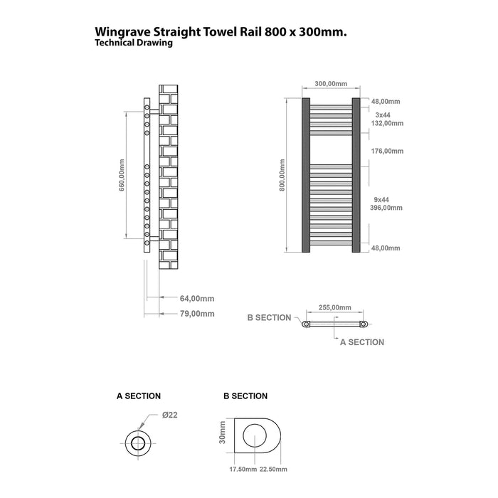 Eastbrook Wingrave Straight Heated Towel Rail - Gloss White