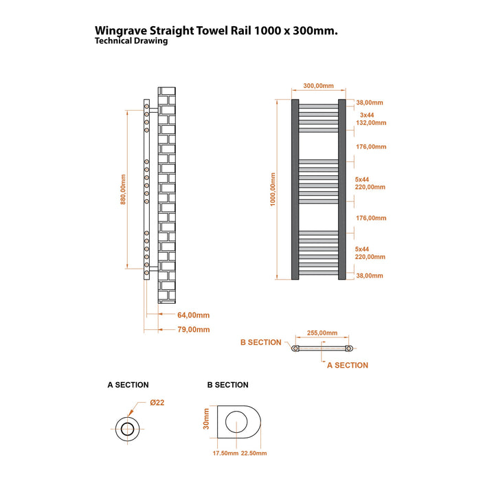 Eastbrook Wingrave Straight Heated Towel Rail - Gloss White