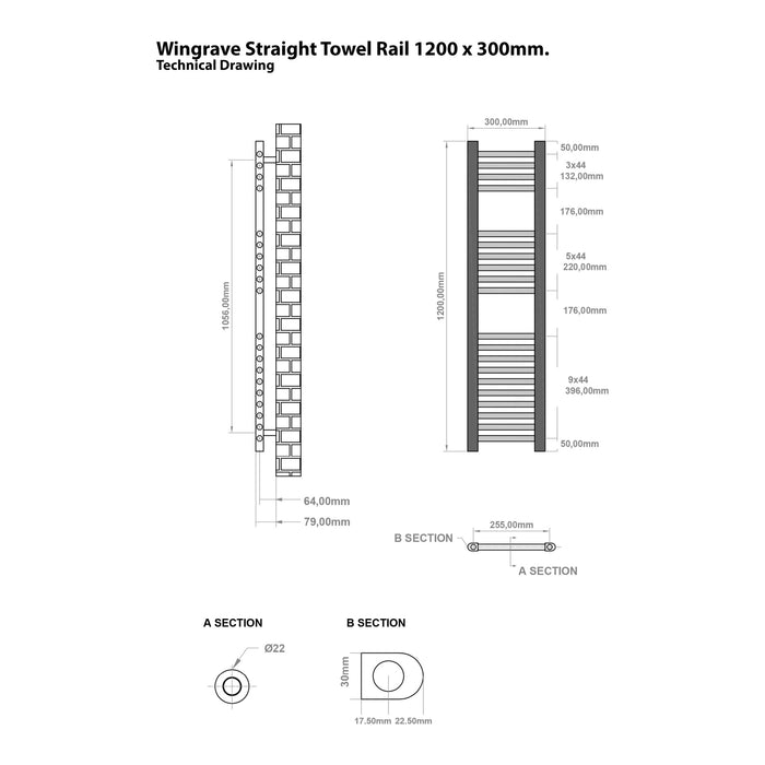 Eastbrook Wingrave Straight Heated Towel Rail - Gloss White
