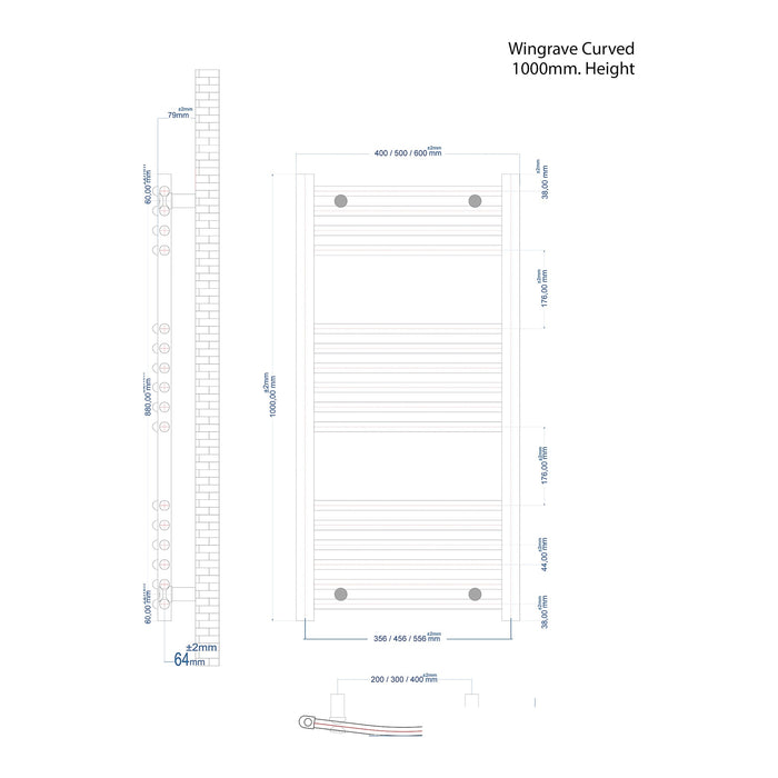 Eastbrook Wingrave Vertical Curved Heated Towel Rail - Gloss White