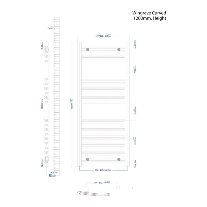 Eastbrook Wingrave Vertical Curved Heated Towel Rail - Gloss White