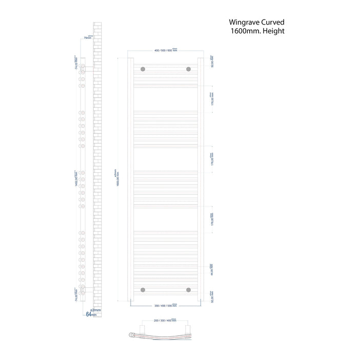 Eastbrook Wingrave Vertical Curved Heated Towel Rail - Gloss White